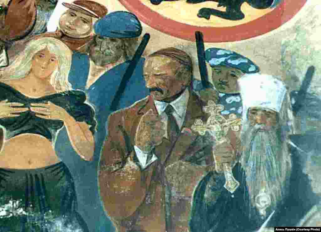 Тасвири Александр Лукашенка дар калисое дар рустои Бобр, муаллиф Алес Пушкин. 