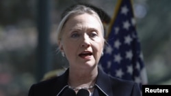 U.S. Secretary of State Hillary Clinton speaks during a surprise visit to Kabul on July 7.