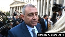 Lev Parnas leaves after his arraignment in the Southern District of New York court on October 23.