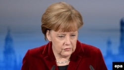 German Chancellor Angela Merkel addresses the 51st Munich Security Conference in Munich on February 7.