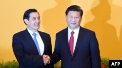 Президент Тайваня Ма Инцзю (слева) и Председатель КНР Си Цзиньпин на встрече в Сингапуре