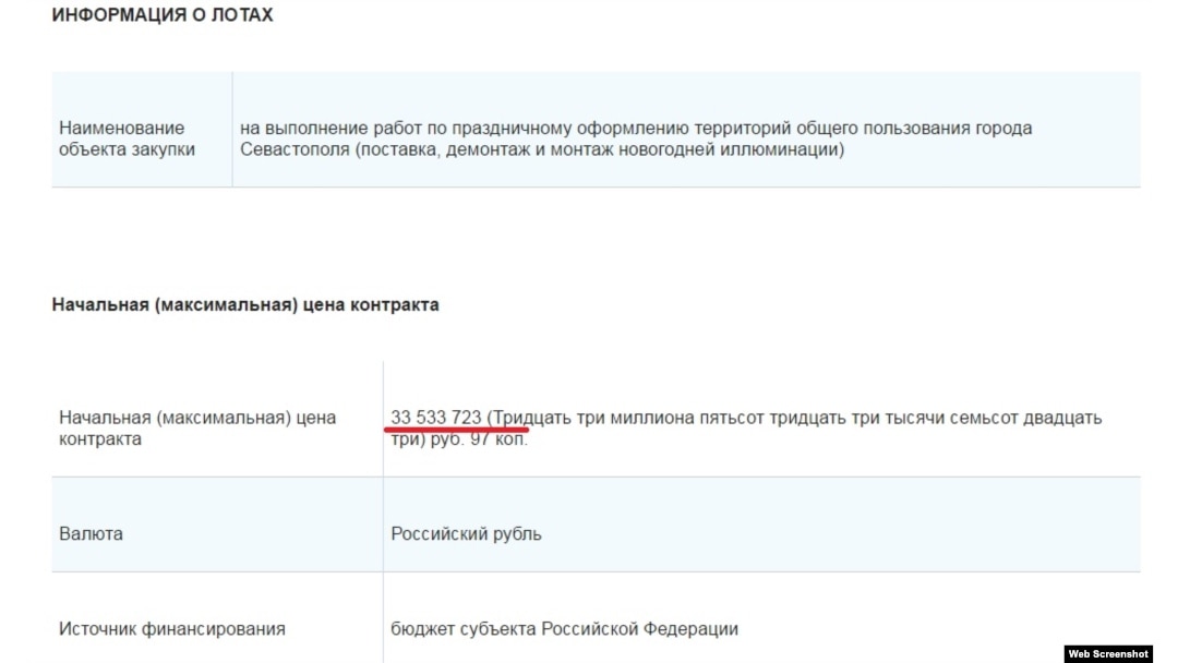 Скриншот с сайта подконтрольного России правительства Севастополя