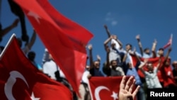 Supporters of Turkish President Tayyip Erdogan during a pro-government demonstration.