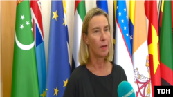 Federika Mogherini türkmen TW-sine interwiýu berýär. 6-njy iýul, 2019. 