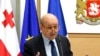 GEORGIA -- French Foreign Minister Jean-Yves Le Drian gives a speech during a meeting with his Georgian counterpart Mikheil Janelidze on May 26, 2018 in Tbilisi. 