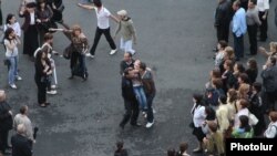 Armenia - A chaotic scene after the explosion of gas balloons during an election campaign rally in Yerevan's Republic Square, Yerevan, 04May2012.