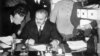 Soviet Foreign Minister Vyacheslav Molotov (seated) signs the German-Soviet non-aggression pact in Moscow on August 23. 