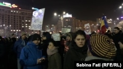 Protesters on the streets of Bucharest on February 3. 