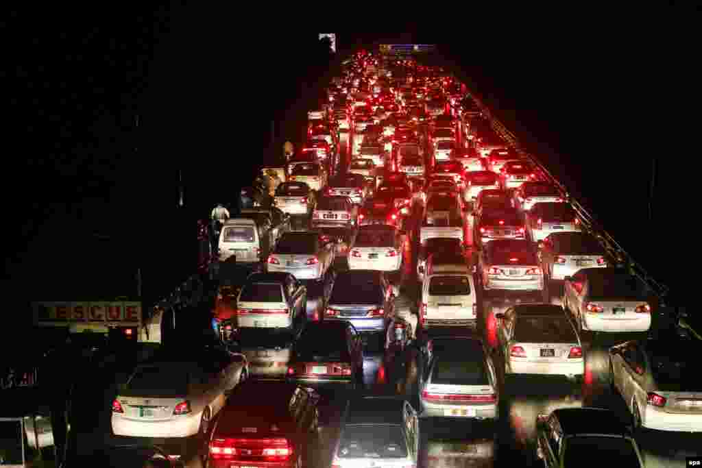 A traffic jam after a heavy downpour in Lahore