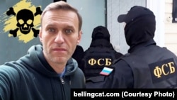 AlekszejNavalnij és az FSZB emberei, a Bellingcat illusztrációja.