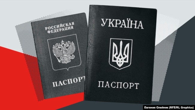 Український та російський паспорти. Колаж