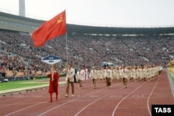 The opening ceremony of the Moscow 1980 Summer Olympic Games at Luzhniki Stadium in Moscow.