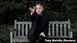 U.K. -- Author Kazuo Ishiguro speaks to the media outside his home, following the announcement that he has won the Nobel Prize for Literature, in London, October 5, 2017