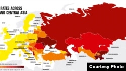 Региональная карта Индекса восприятия коррупции международной наблюдательной организации Transparency International (TI).