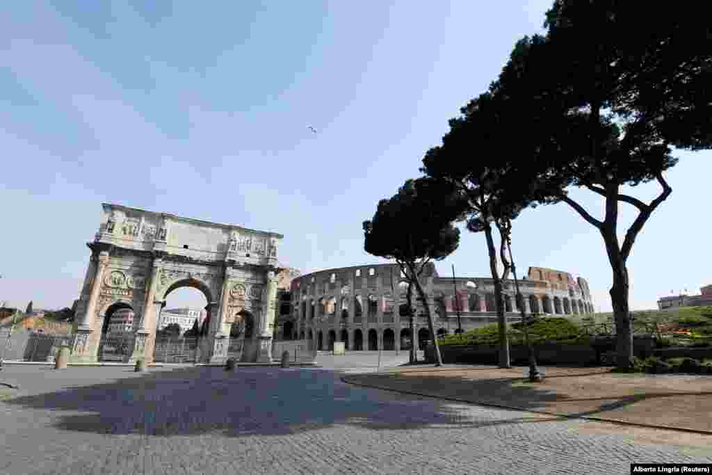 Italy - The Arch of Constantine is seen in Rome as Italians stay home as part of a lockdown against the spread of coronavirus disease (COVID-19) in Rome, 22Mar2020