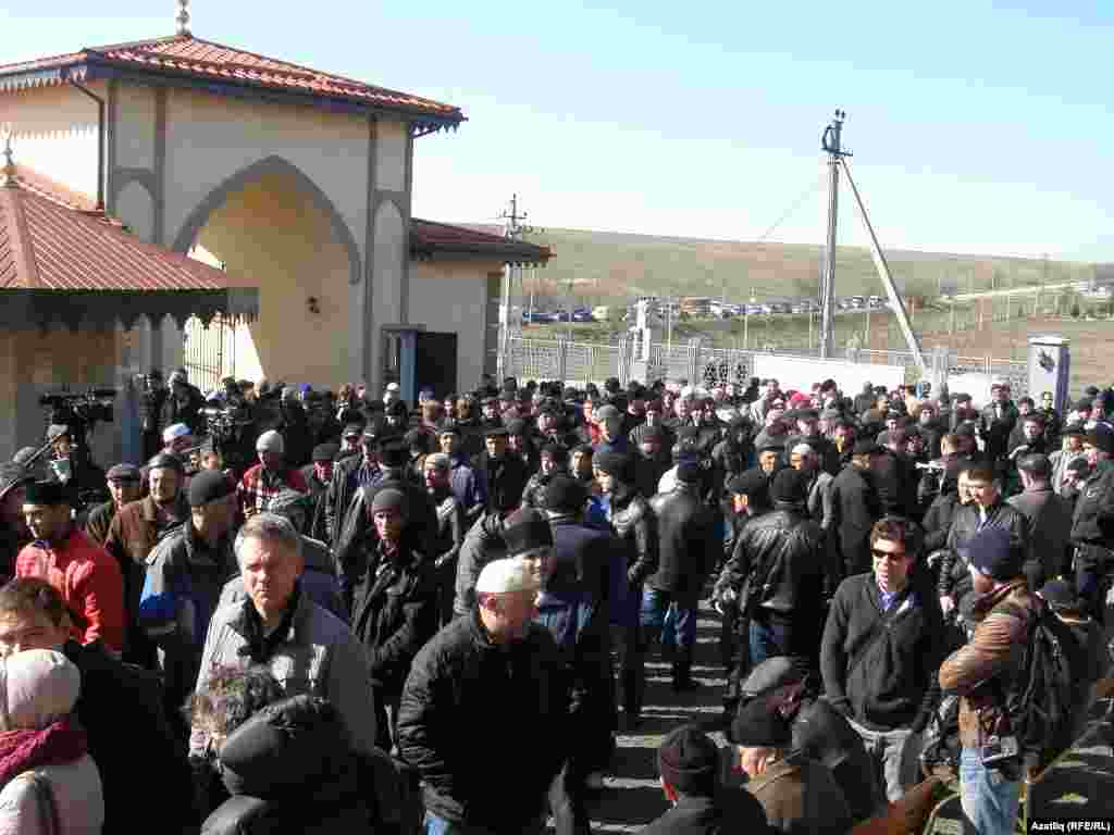 Mourners gathering for Reshat Ametov's funeral