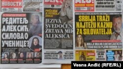 Naslovne stranice beogradskih medija u danima pritvaranja Mike Aleksića, januara 2021. 
