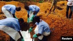 Эболадан өлгөн адамды жерге берүү. Сьерра-Леон.
