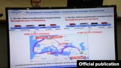 Armenia - A screenshot of a computerized presentation made during a meeting with Iranian businessmen held at the Armenian Transport Ministry in Yerevan, 
