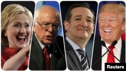 Kandidatët (nga e majta): Hillary Clinton, Bernie Sanders, Ted Cruz dhe Donald Trump