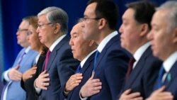 Высокопоставленные члены «Нур Отана» на съезде перед президентскими выборами, на котором кандидатом в президенты был выдвинут Касым-Жомарт Токаев, ставленник Нурсултана Назарбаева. 23 апреля 2020 года.