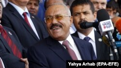 Yemeni ex-President Ali Abdullah Saleh attends a rally in Sanaa on August 24.