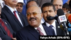 Yemeni ex-president Ali Abdullah Saleh attends a rally marking the 35th anniversary celebrations for the formation of his General People's Congress party, in Sanaa, August 24, 2017