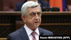 Armenia -- Former President Serzh Sarkisian attends a session of parliament in Yerevan on April 17, 2018.