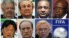 Семеро високопосадовців ФІФА котрих заарештували у швейцарському Цюріху 27 травня 2015 року. (Зліва направо) Рафаель Есківель, Ніколас Леос, Джеффрі Уебб, Джек Уорнер, Едуардо Лі, Еухеніо Фігередо і Хосе Марія Марін