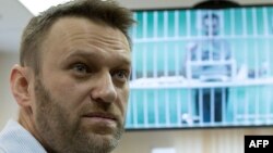 Алексей Навальный и его брат Олег (по видеосвязи из СИЗО "Бутырка") на заседании суда 17 февраля 2015 года