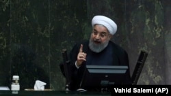 Iranian President Hassan Rouhani during his budget speech in parliament days before widespread unrest broke out in Iran, December 10, 2017