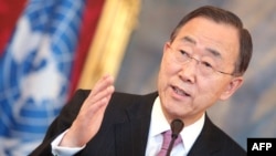 UN Secretary-General Ban Ki-moon gives a press conference in Vienna on February 16.