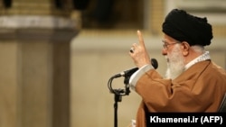 IRAN -- Iranian Supreme Leader Ayatollah Ali Khamenei speaks during a ceremony on the occasion of "Soldiers Day" in Tehran, April 9, 2019