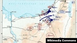 Harta Peninsulei Sinai și primele incursiuni israeliene 5-6 iunie 1967