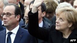 Президент Франции Франсуа Олланд и канцлер Германии Ангела Меркель.