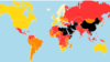 Рэйтынг свабоды прэсы «Рэпартэраў бязь межаў» 2018 году. Сьветла-жоўтыя краіны — самыя свабодныя ў пытаньнях СМІ, чырвоныя — амаль несвабодныя, чорныя — цалкам несвабодныя