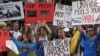 A demonstration in New York city on July 19 demanding sanctions against Russia for its actions in Ukraine. 