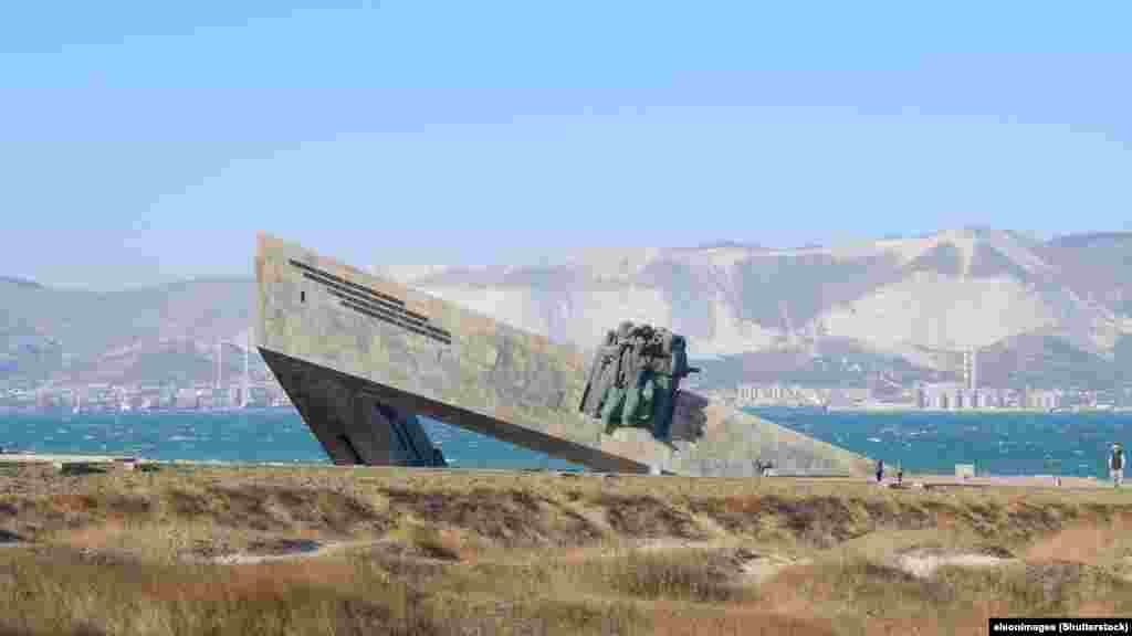 A triangular Malaya Zemlya memorial at Novorossiysk.