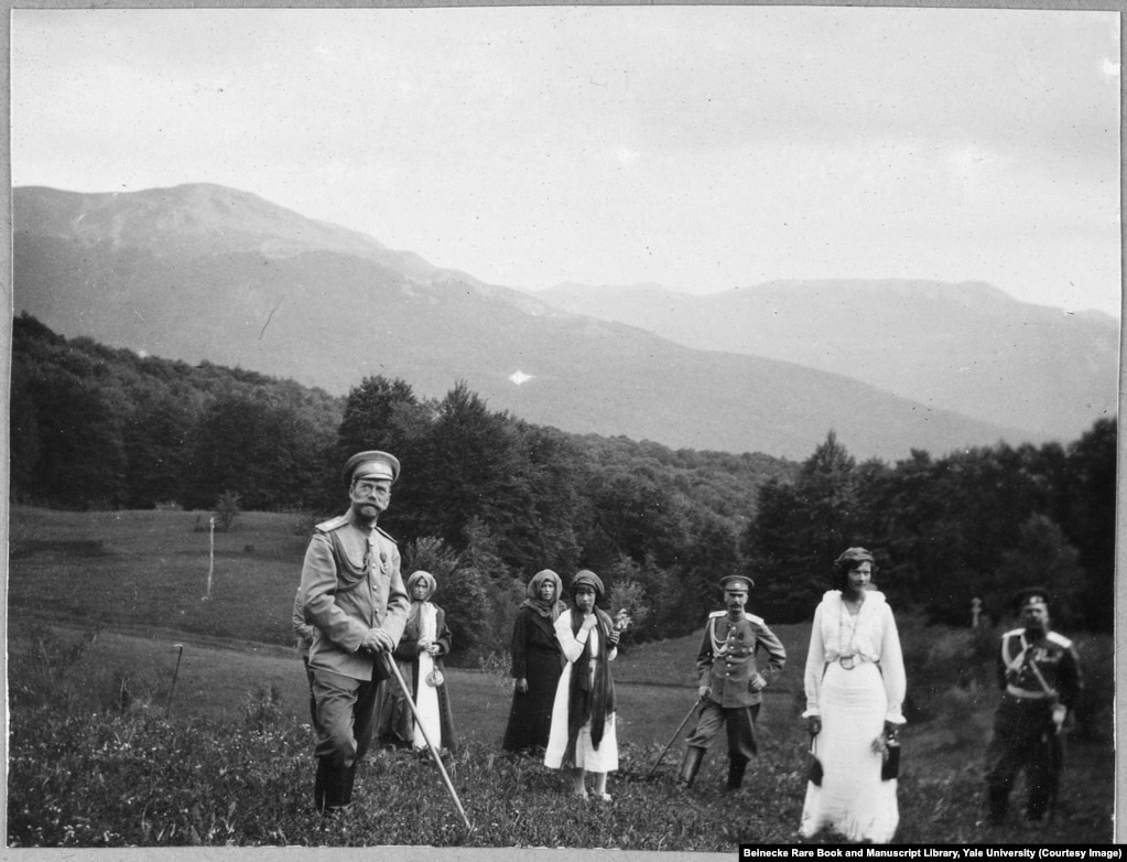 Nicholas II and his daughters hiking in Crimea