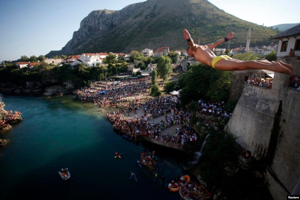 A Flying Leap From Mostar's Famous Bridge