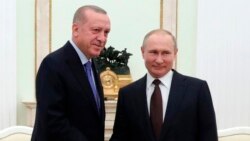 Vladimir Putin (dreapta) și Recep Tayyip Erdogan, Moscova, 5 martie 2020
