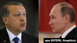 Presidenti turk, Erdogan (në anën e majtë) dhe Presidenti rus, Putin 