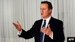 Belgium -- British Prime Minister David Cameron gestures at a meeting with Italian Prime Minister during an European Union leaders summit on the so-called Brexit and migrants crisis, in Brussels, February 19, 2016