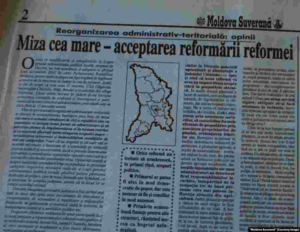 &quot;Moldova Suverană&quot;, 12 ianuarie 2002, anti-reforma administrativă