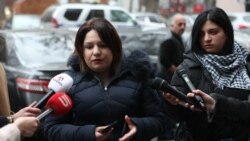 Armenia -- A bereaved mother talks to reporters outside the Office of the Prosecutor-General, Yerevan, January 10, 2020.