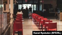 Kyrgyzstan Bishkek empty seats at Bishkek Park, cafe, restaurant, quarantine May 2020