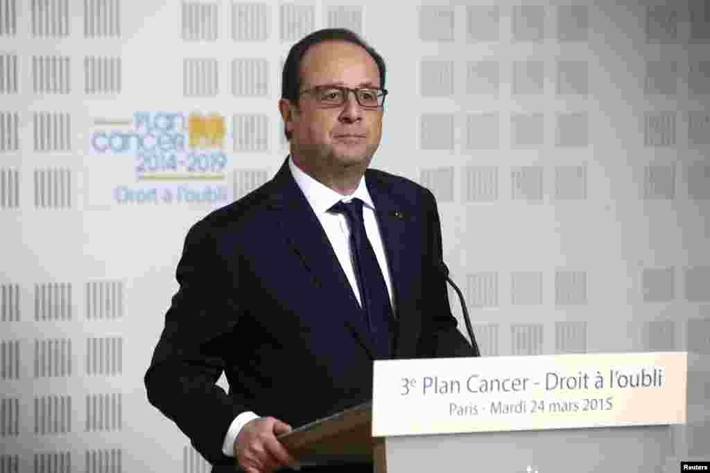 Obraćanje francuskog predsjenika Fransoa Olanda medijima u Parizu nakon avionske nesreće, 15. Mart 2015. godine.