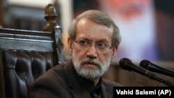 Iranian Parliament Speaker Ali Larijani gives a press conference in Tehran, December 1, 2019