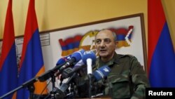 Nagorno-Karabakh -- Bako Sahakian, the President of breakaway Nagorno-Karabakh region speaks during a news briefing in Stepanakert, April 7, 2016