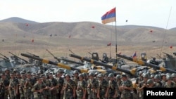 Armenia - Soldiers and tanks lined up for a military exercise, undated.